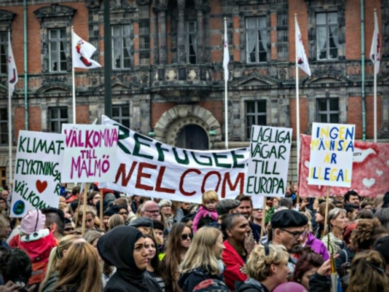 A Malmo demonstration in favor of Sweden's policy of welcoming refugees