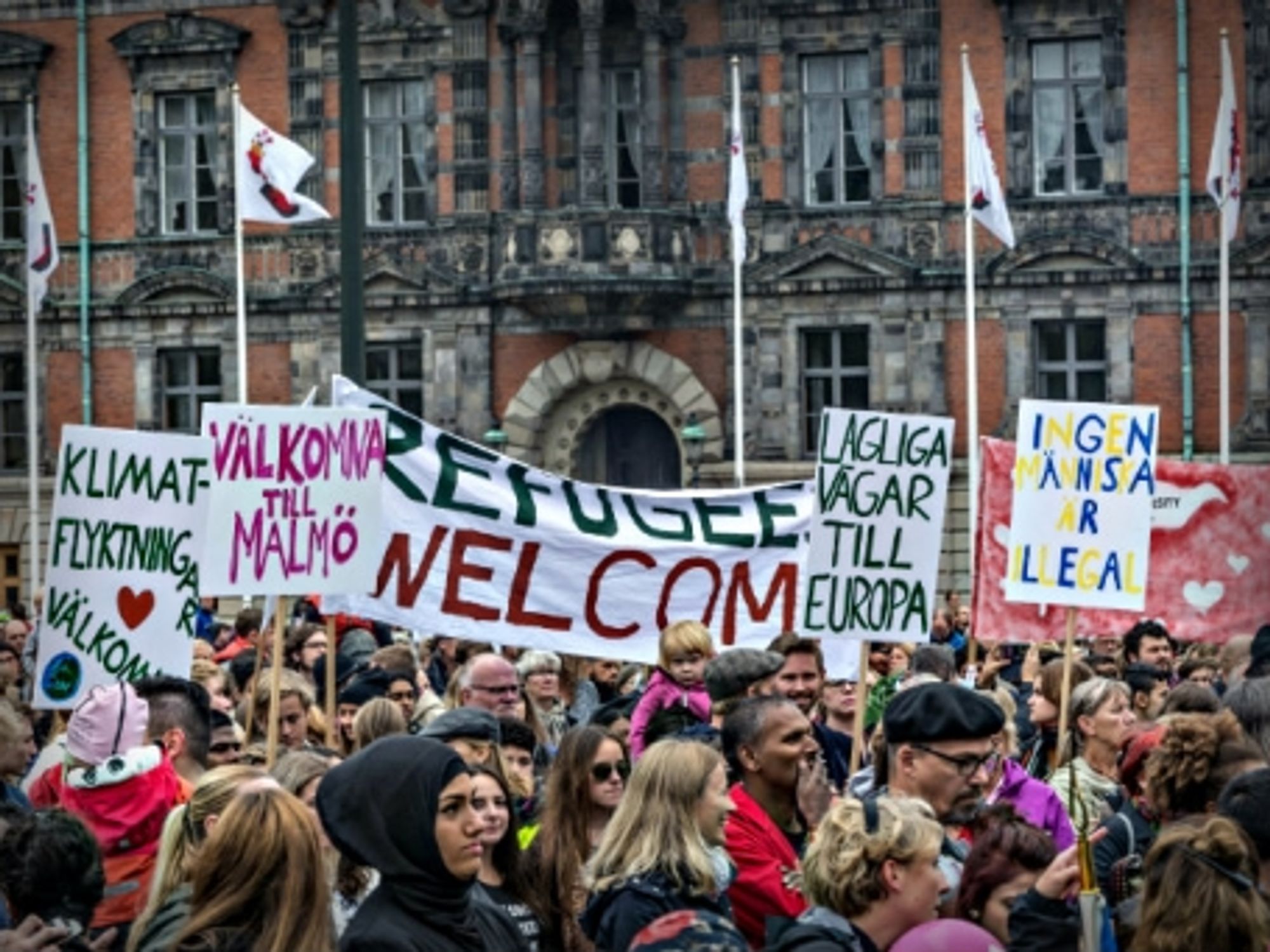 A Malmo demonstration in favor of Sweden's policy of welcoming refugees