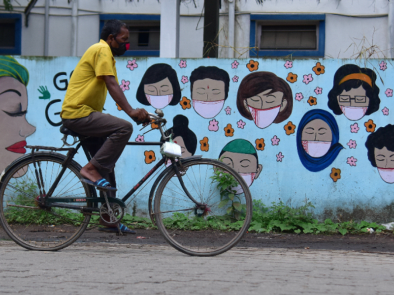 A man riding a bicycle in India's Nagaon district,, June 11, 2021.