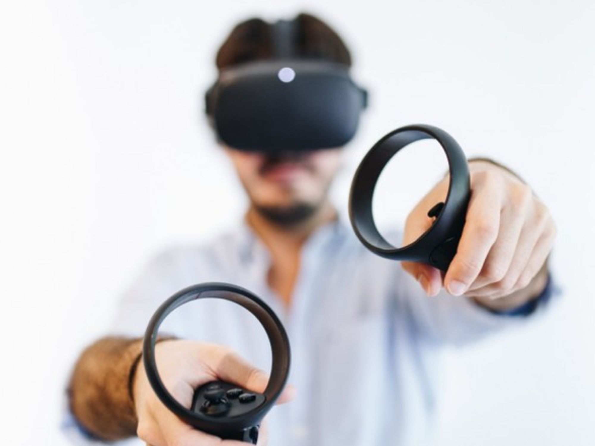 A man wearing a virtual reality headset from Argentinian company Covrel.