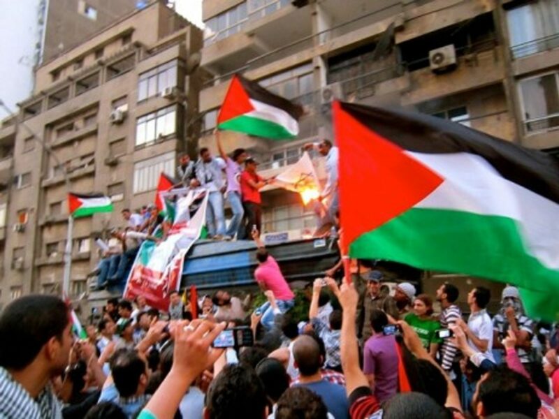 A May protest in front of the Israeli Embassy in Giza, Al Jizah, Egypt