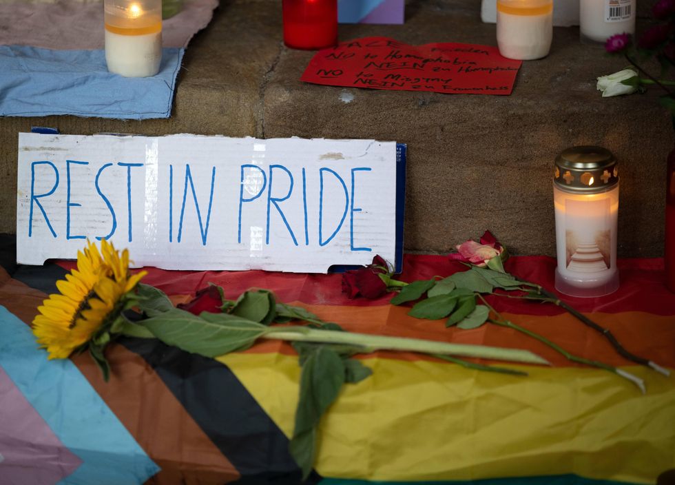 A memorial for Malte C was set up on the steps of city hall after the young man was brutally killed during the Münster Pride parade.