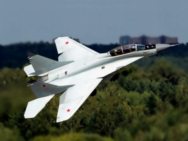 A MiG-29M-2 of the Russian Air Force flying over Ramenskoye Airport in Moscow