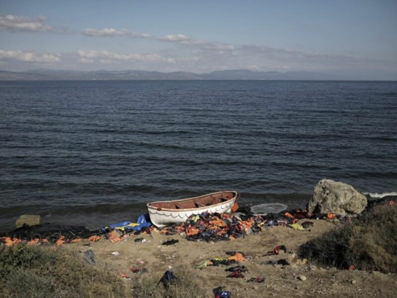 A migrants boat on Lesbos island, Greece
