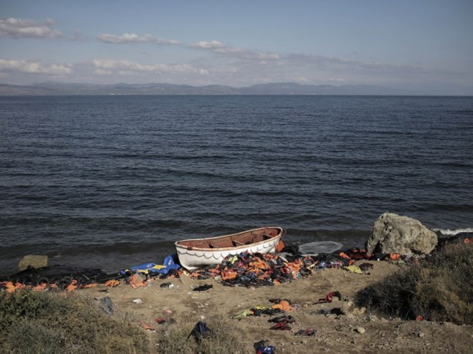 A migrants boat on Lesbos island, Greece