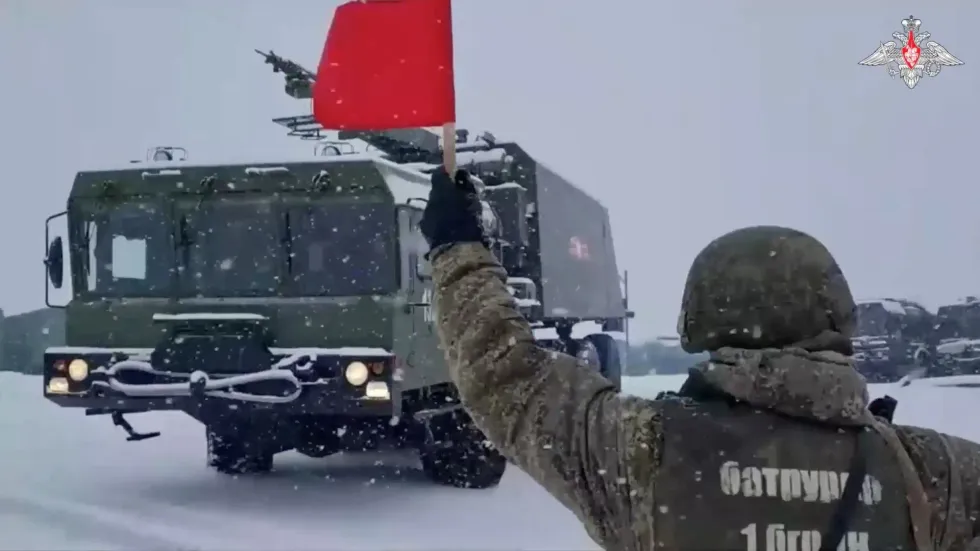 A military vehicle of the Bastion coastal missile system that went on duty on the Kuril island of Paramushir, Russia