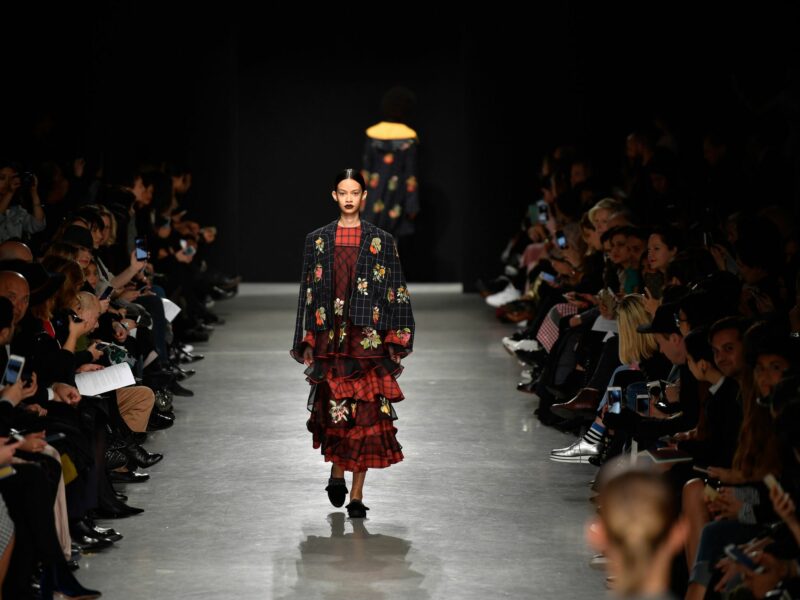 A model presents a creation of Rahul Mishra during fashion week