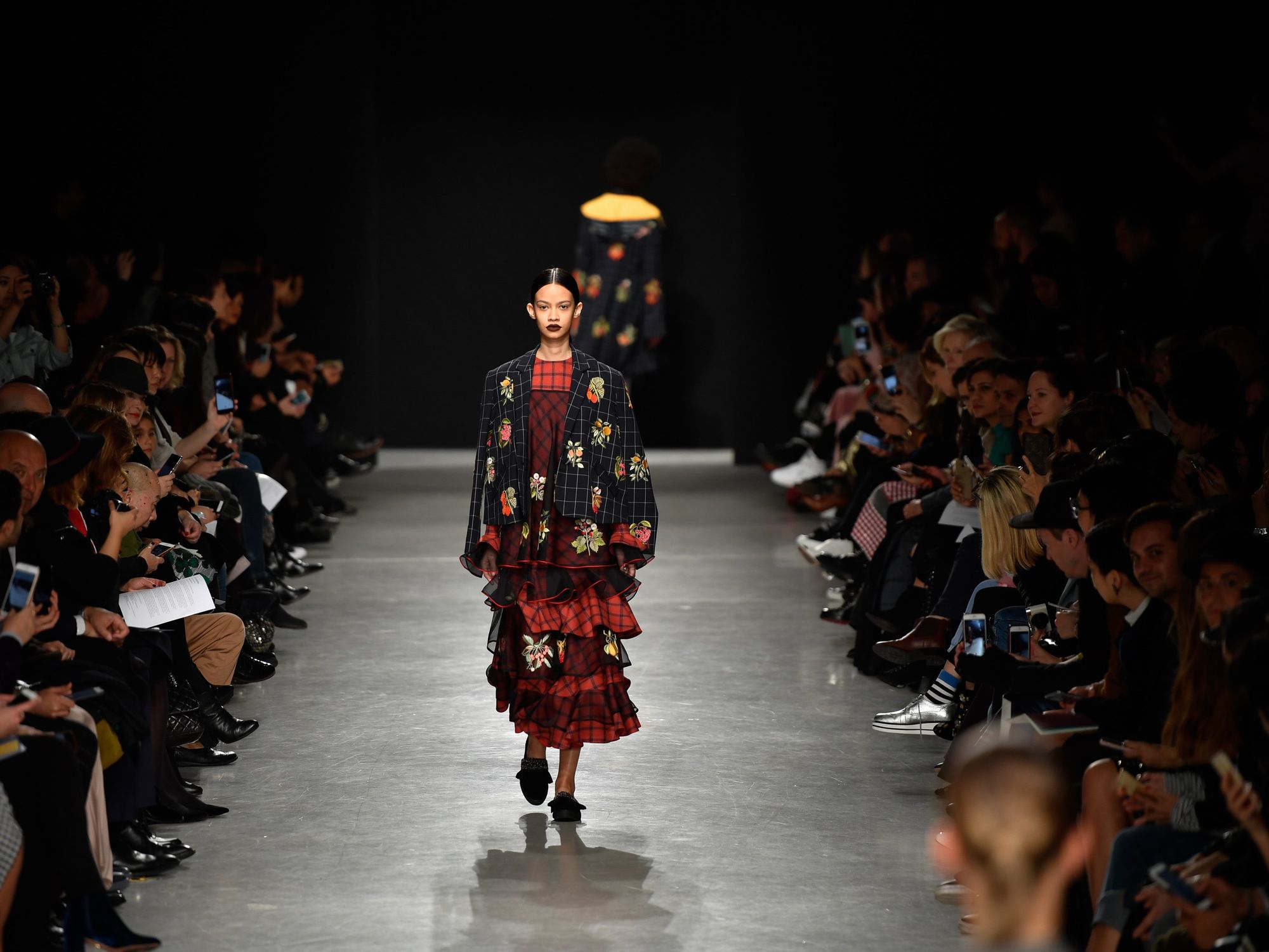 A model presents a creation of Rahul Mishra during fashion week