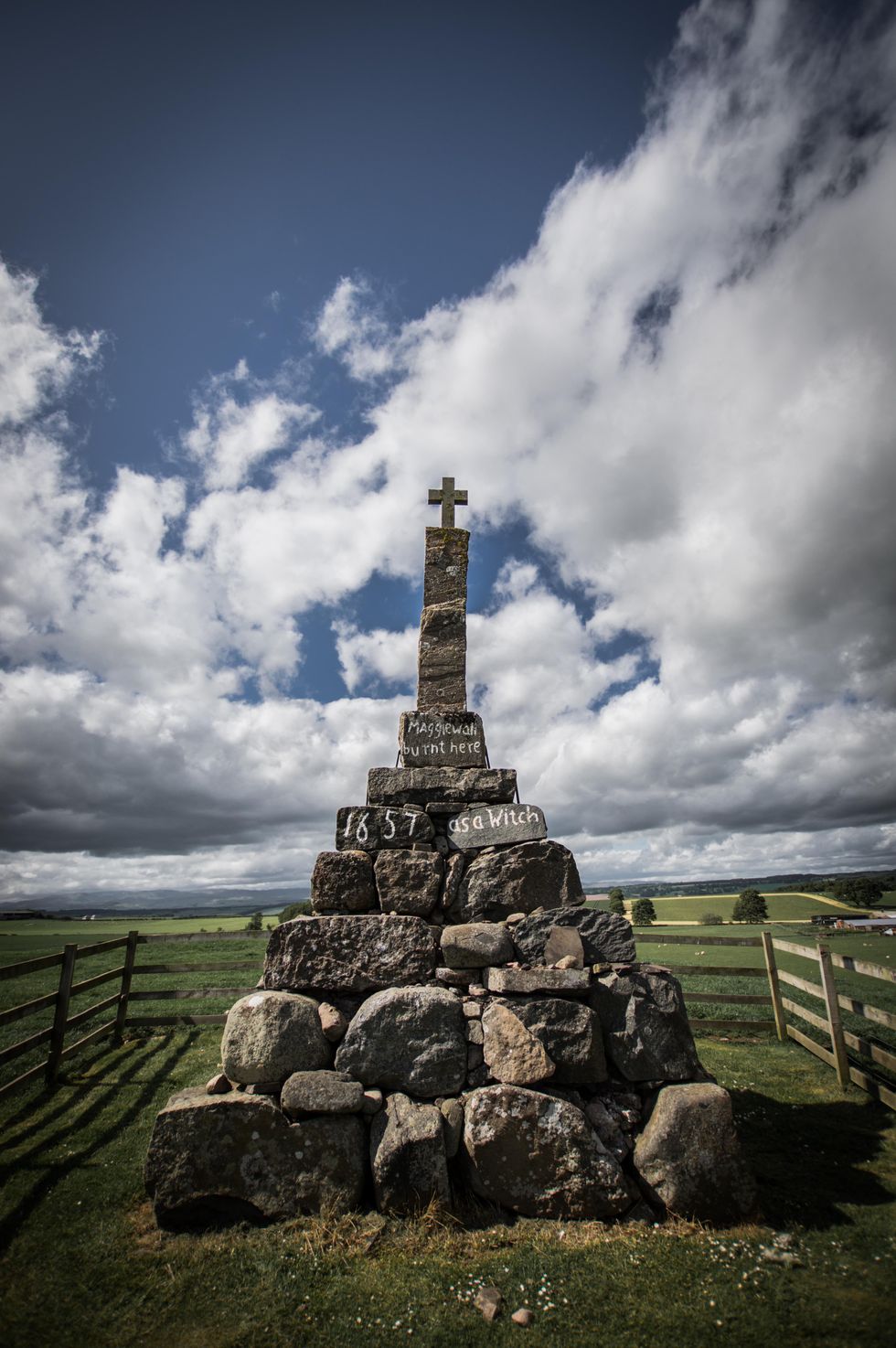 A monument to Maggie Wall, who was burnt for supposedly being witch in 1657 in Scotland