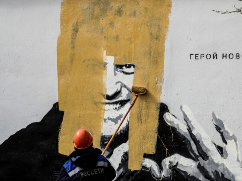 A mural depicting Russian Putin critic Alexei Navalny is being painted over less than 90 minutes after it was discovered on Wednesday in Saint Petersburg.