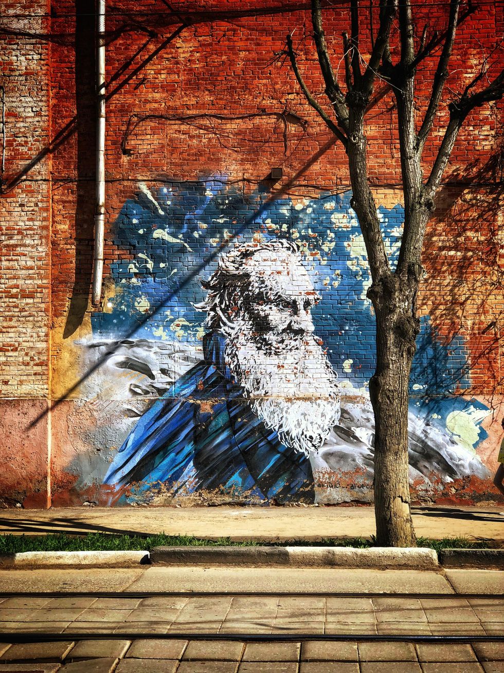 A mural of Tolstoy in Tula, Russia