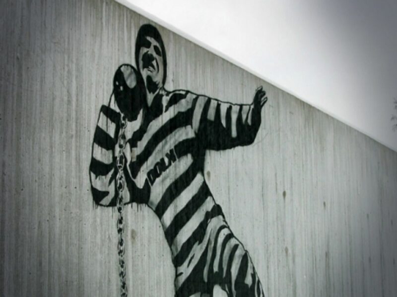 A mural on the wall of Halden prison in Norway