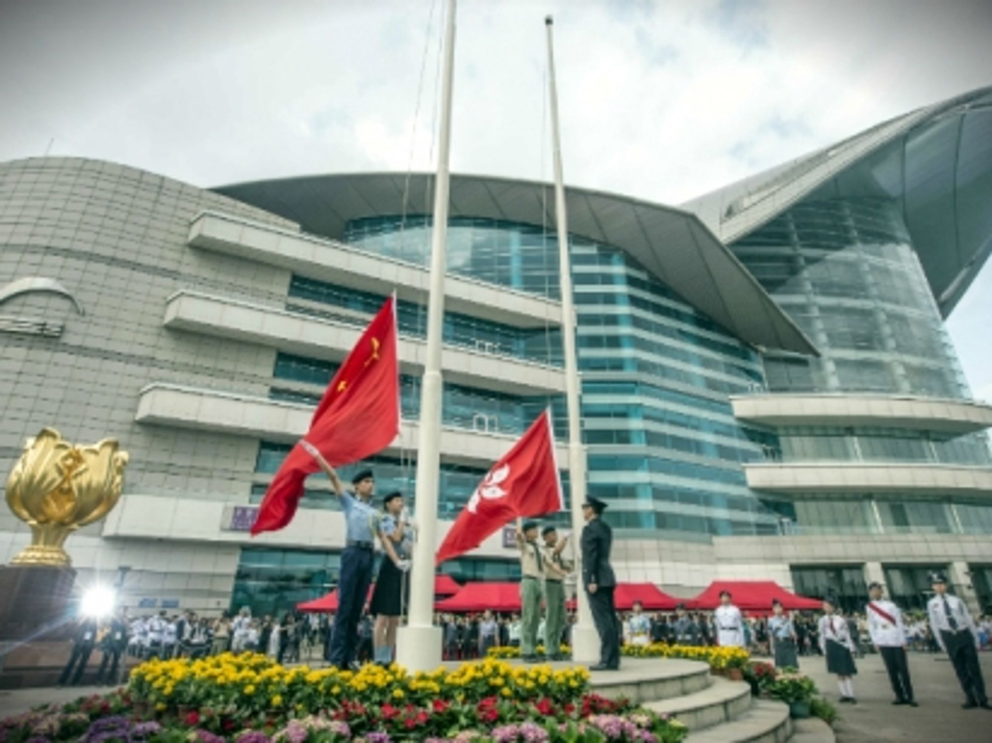 A national flag-raising ceremony is held in Hong Kong, on May 4, 2015.