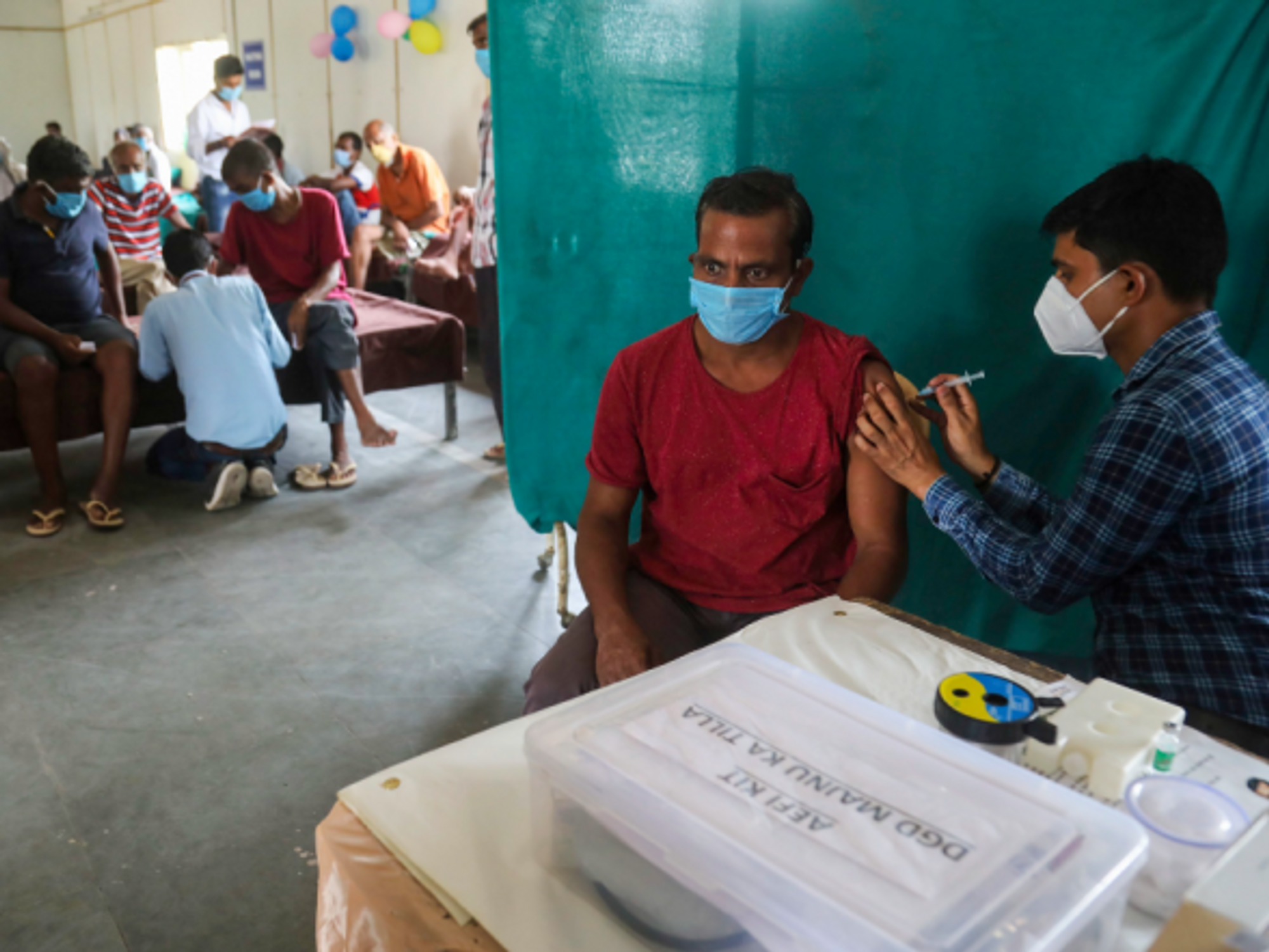 A New Delhi vaccination center on June 25