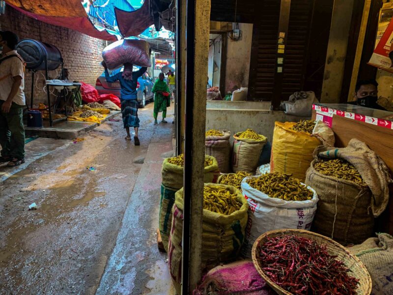 A passageway at the Shyambazar market.