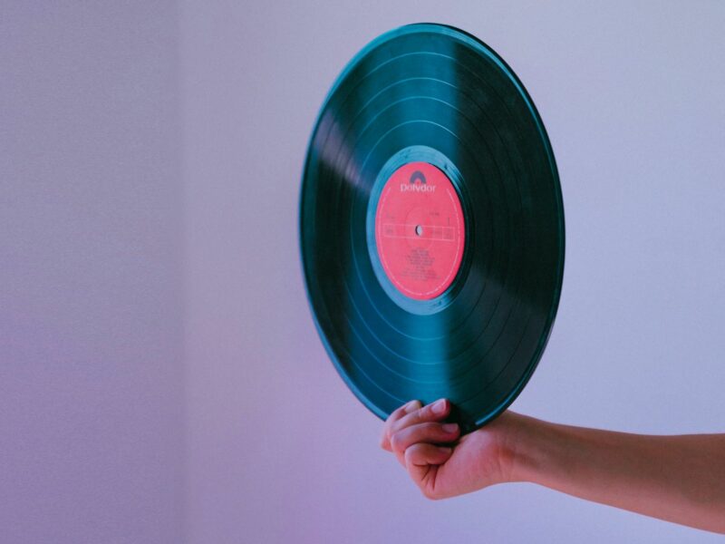 a person holding a vinyl