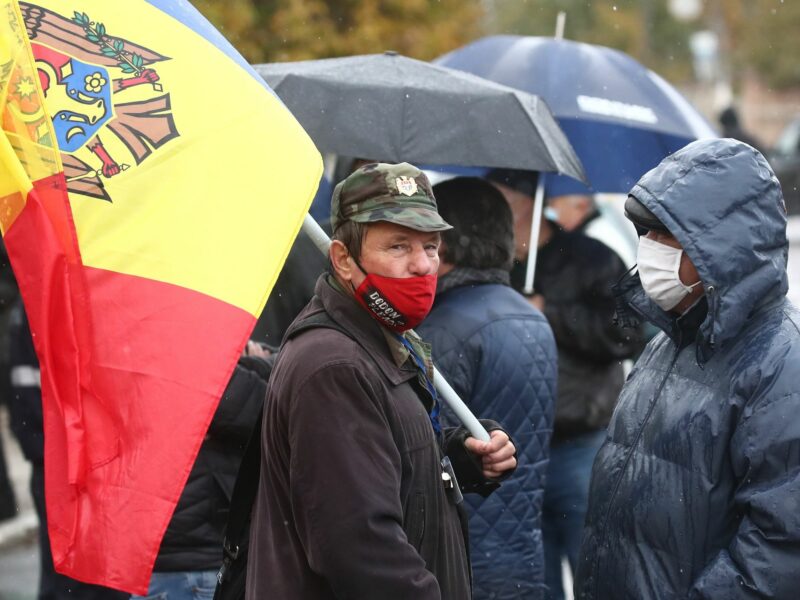 a photo in 2020 of anti-Moldovan protesters in Transnistria