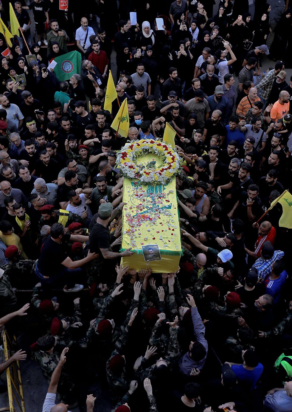 A photo of a funeral for a one of the victims killed in the pager attack.