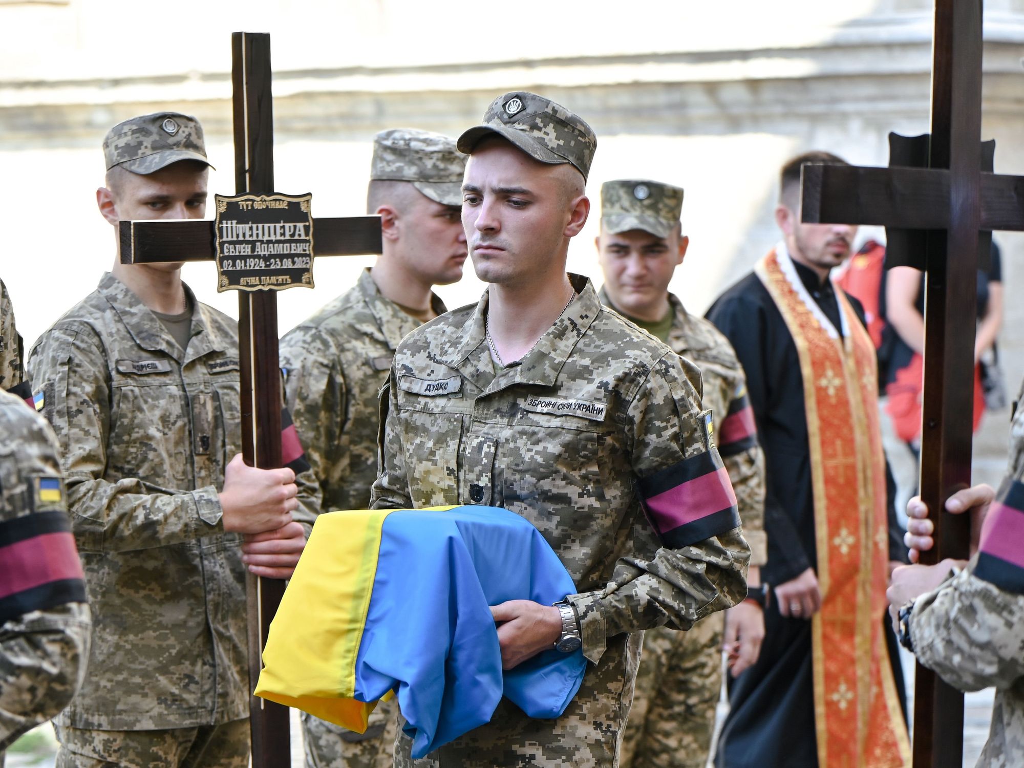 A photo of funeral of Ukrainian soldiers in Lviv, western Ukraine.