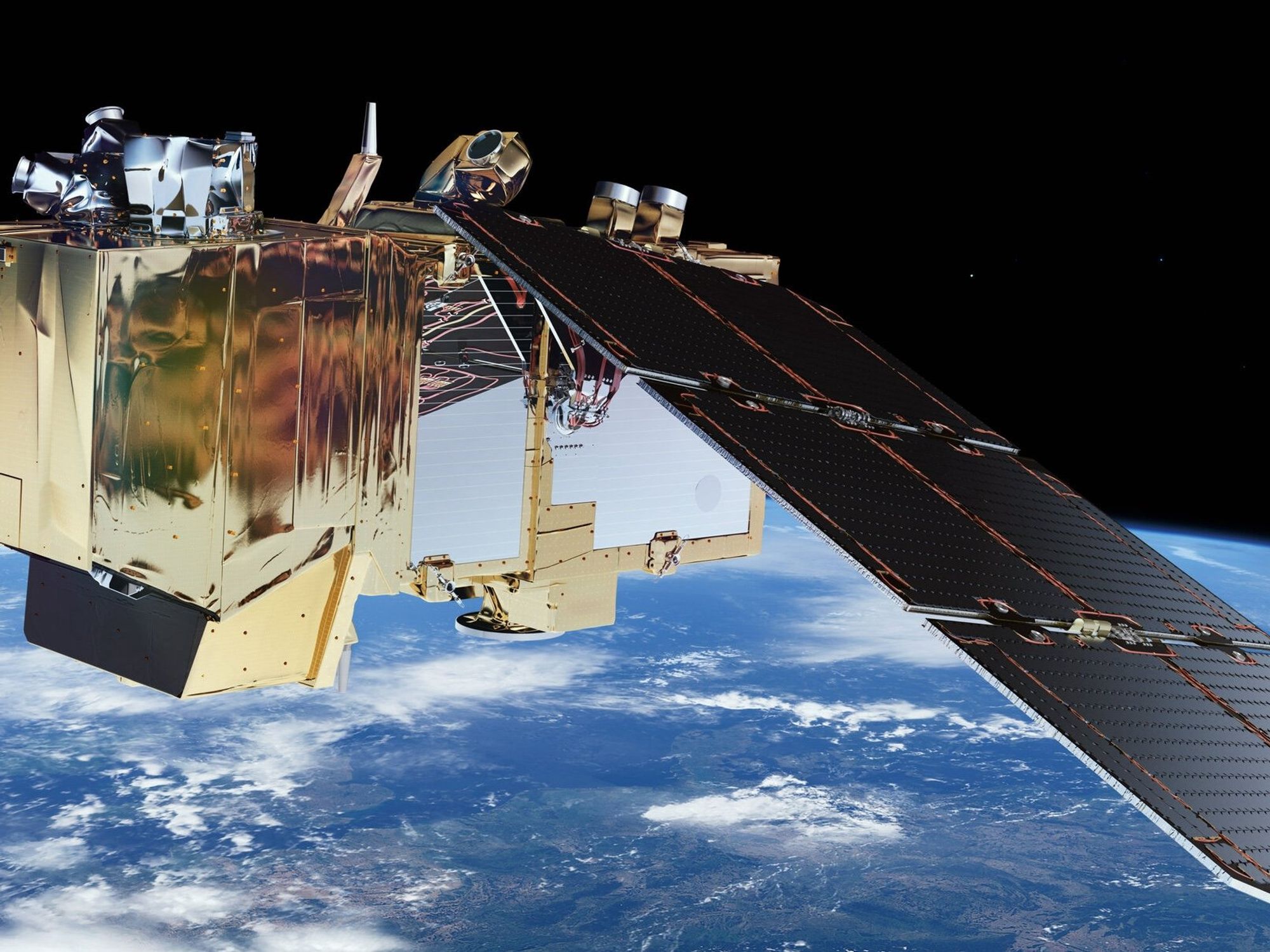 A photo of Sentinel-2 floating above Earth