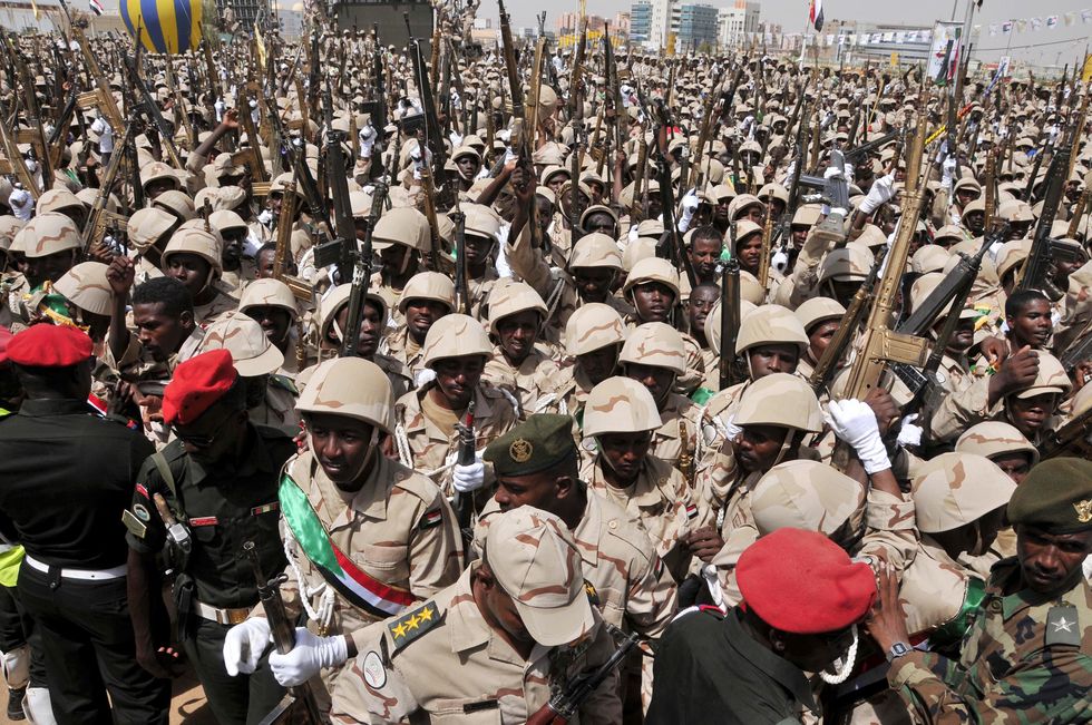 A photo of​ Sudan's Rapid Support Forces (RSF) gather in Khartoum.