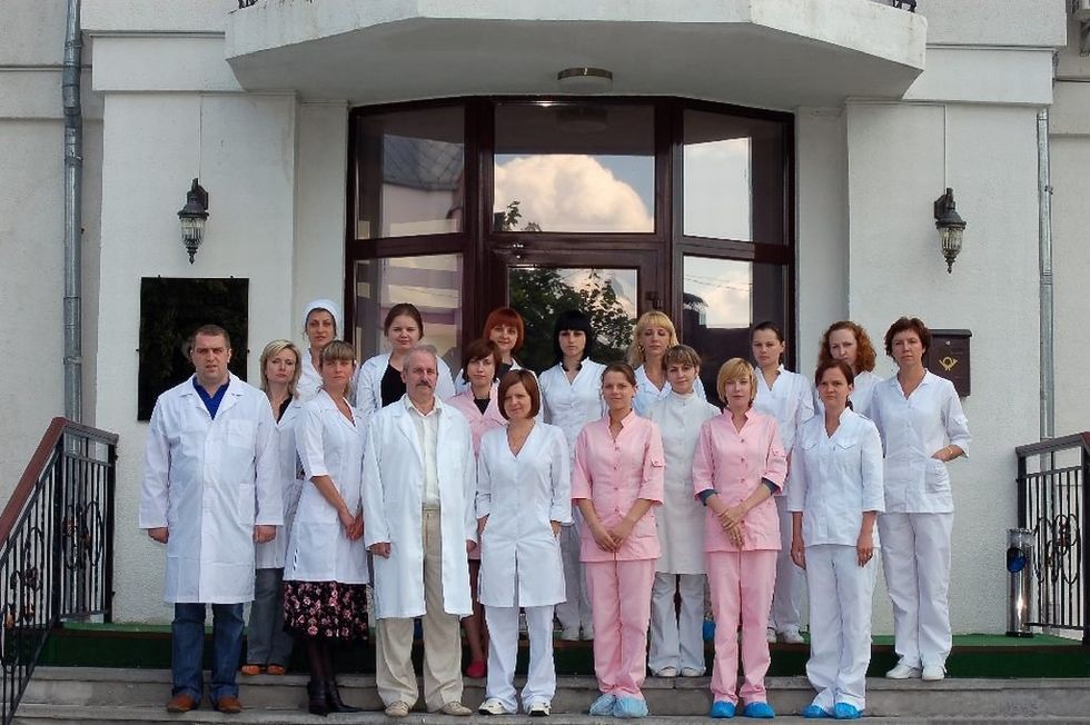A photograph of the clinic's medical team taken in 2014. Before the war, Ukraine was one of the most important centers for gestational surrogacy.