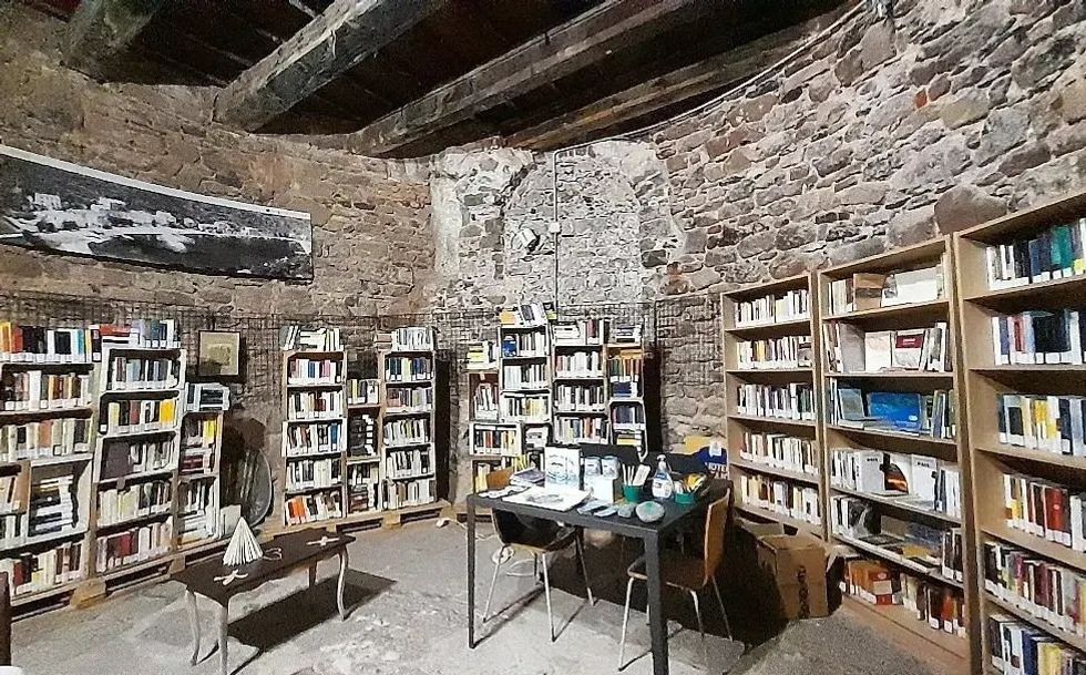 A photograph taken inside the tower of the library of Capraia.