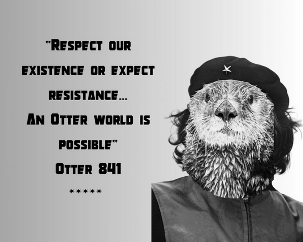 A photomanip of Che Guevara with an Otter face, alongside the quote "Respect out existance or expect resistance.. and otter world is possible"