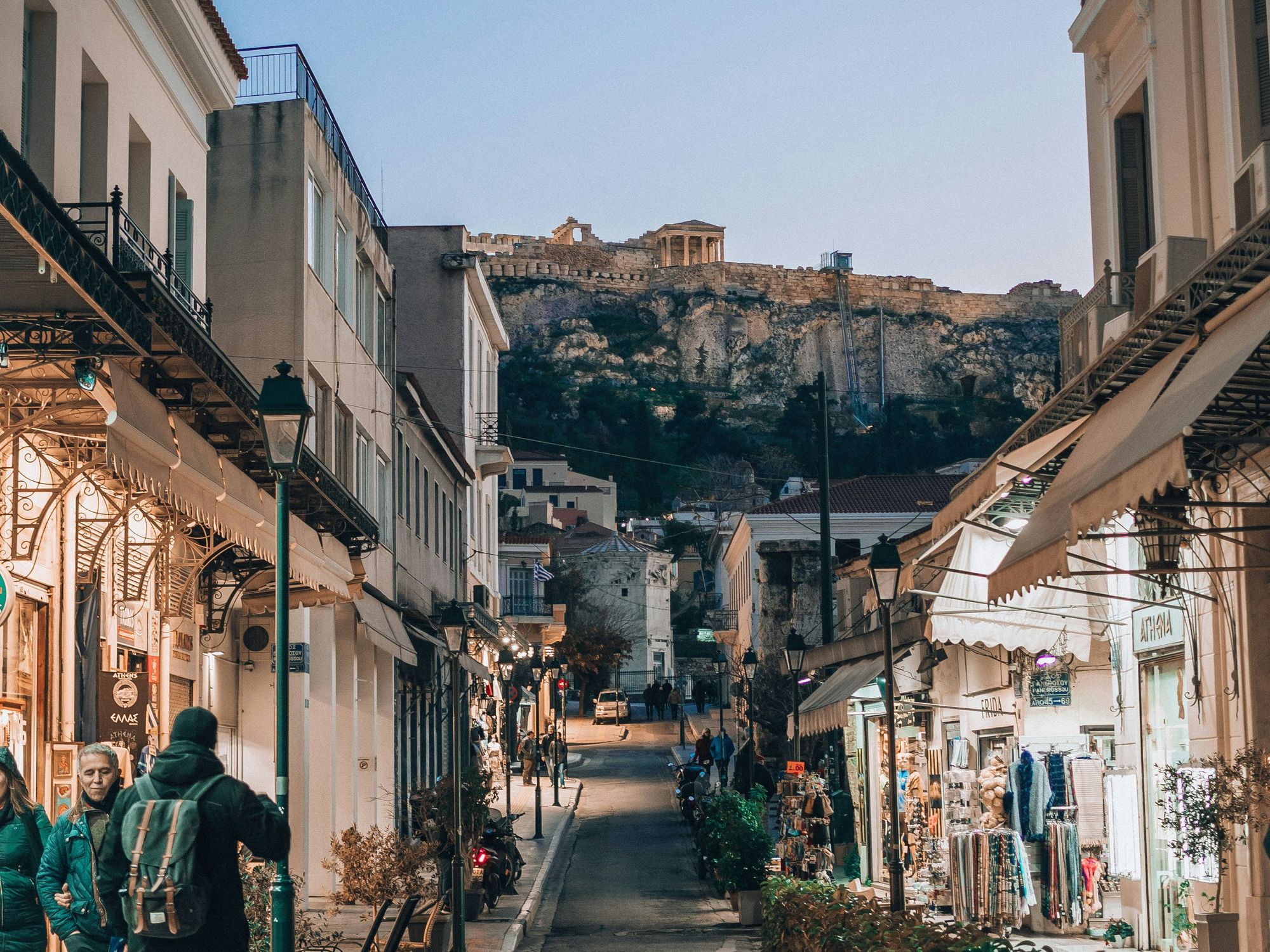 A picture of a street in Athens, Greece.