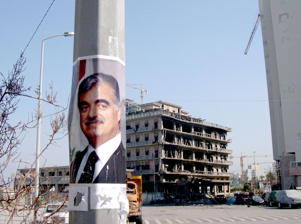 A picture of former Prime Minister Rafik Hariri on a post in the street of Beirut, 2005.