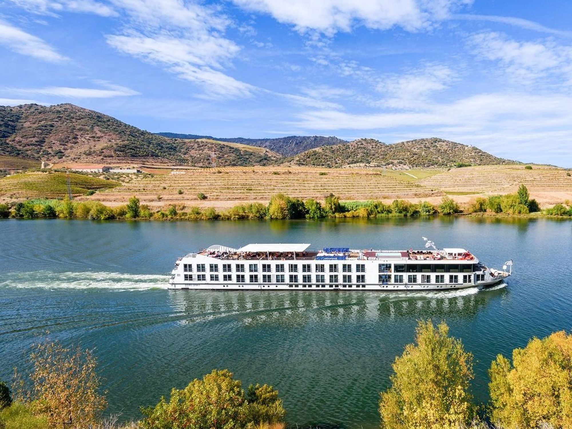 A picture of the M/S Douro Spirit in the Douro Valley in Portugal.