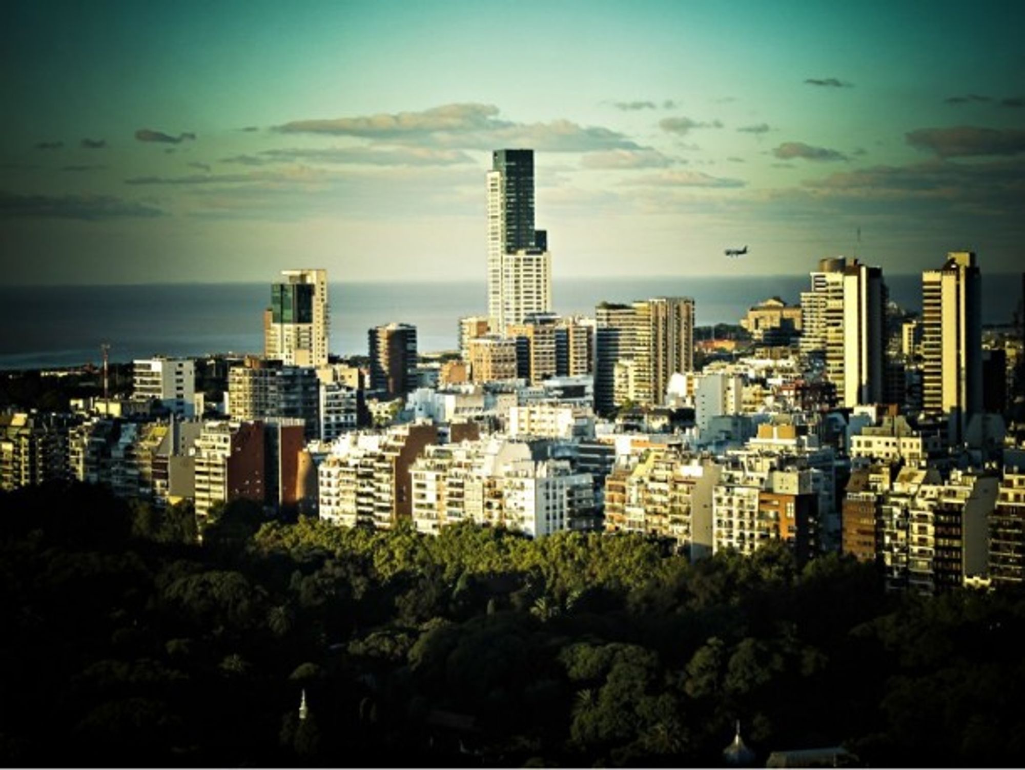 A plane flies over Buenos Aires