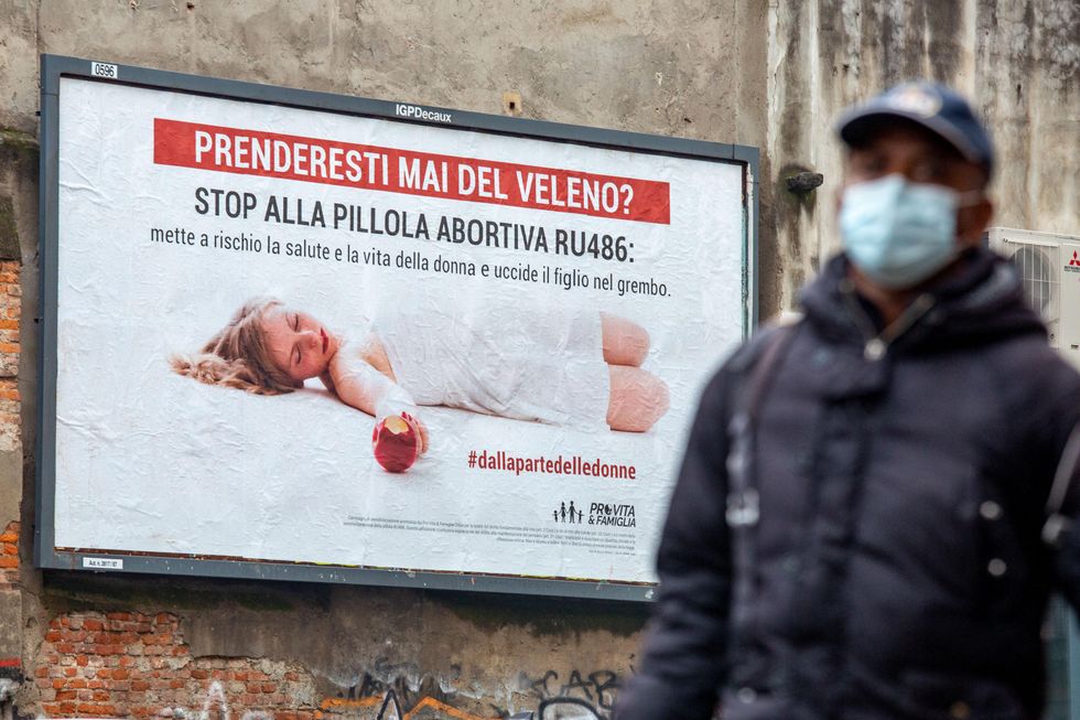 A poster in Milan against the RU486 abortion pill
