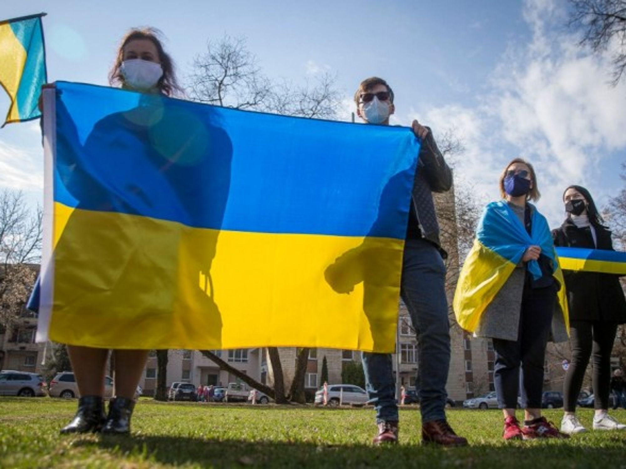 A protest against Russian aggression in Ukraine in front of Russian embassy in Vilnius, Lithuania