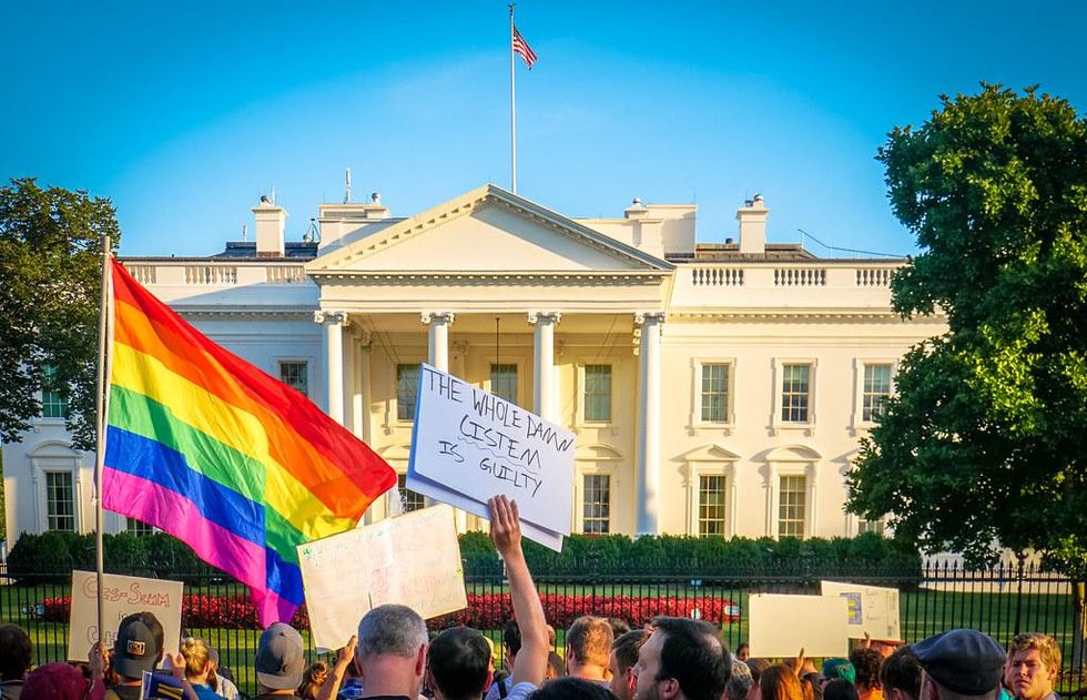 A protest in favor of trans rights in front of the White House