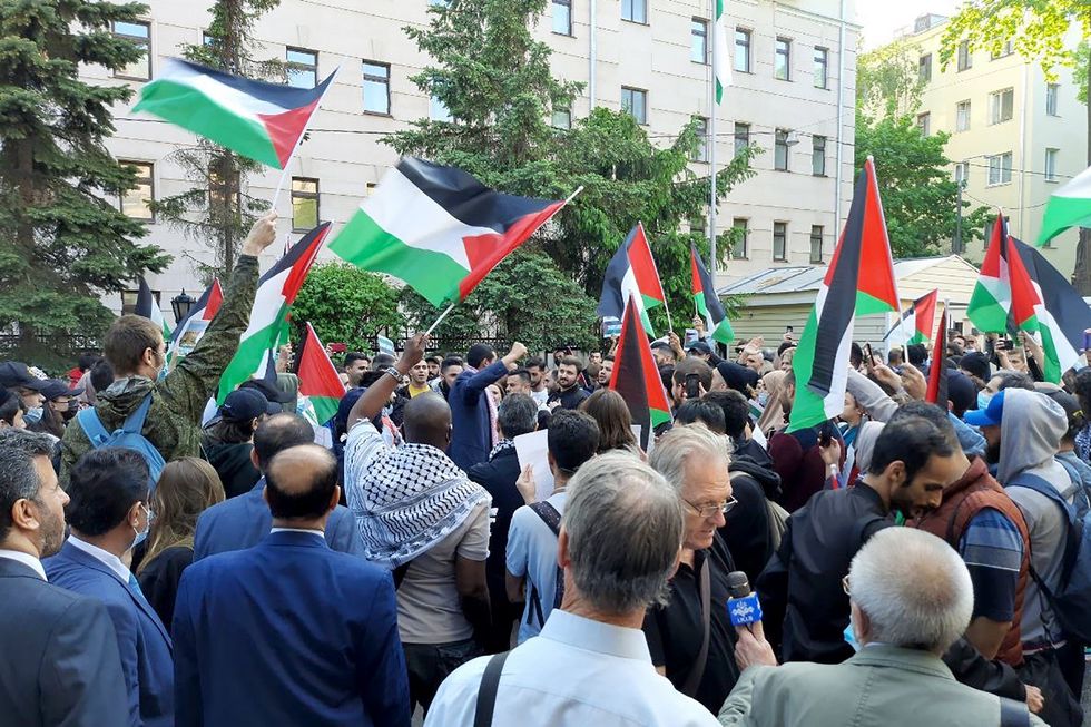 A rally at the Embassy of Palestine in Moscow in support of the Gaza Strip hit by Israeli missile strikes​ in May 2021.