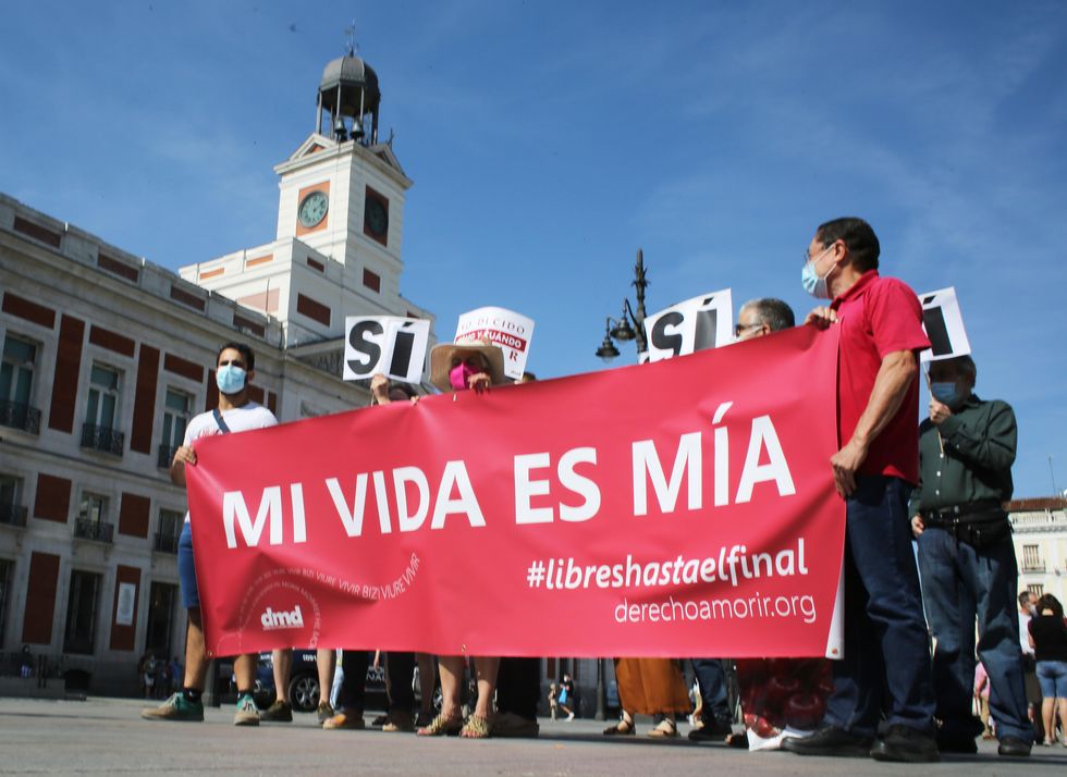 A rally for Spain's Right to Die with Dignity movement