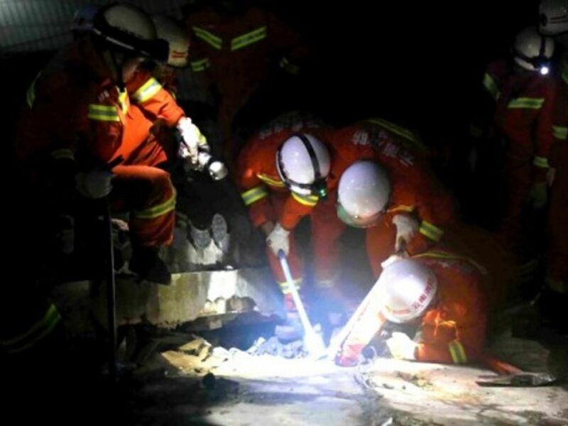 A rescue team in southwestern China after a 6.1-magnitude quake hit the area Sunday