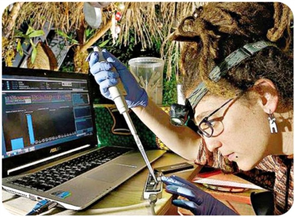 A researcher using a DNA Field Lab