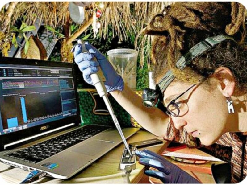 A researcher using the DNA Field Lab