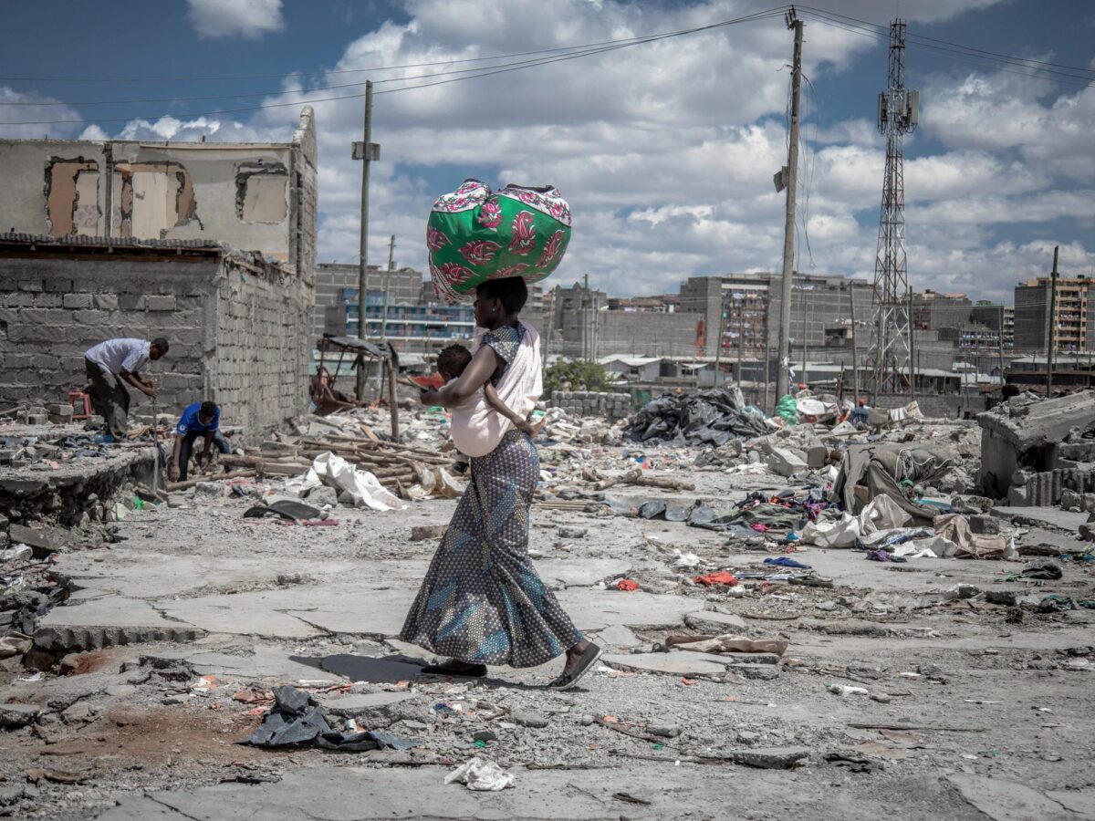 A resident of Mukuru Kwa Njenga Slums relocates to find a new home after the demolition of the slums in Nairobi