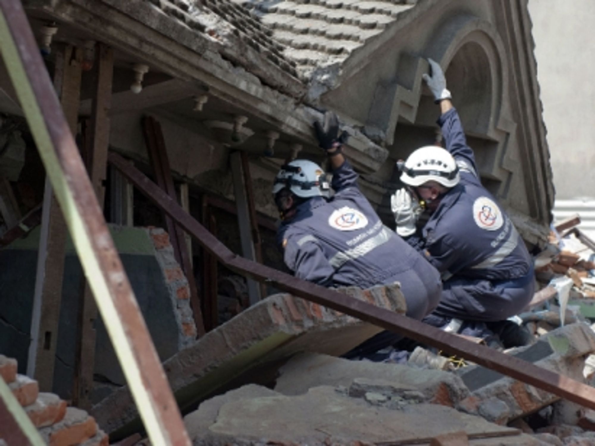 A search and rescue team searches for survivors in Kathmandu after the earthquake in Nepal, in March 2015.