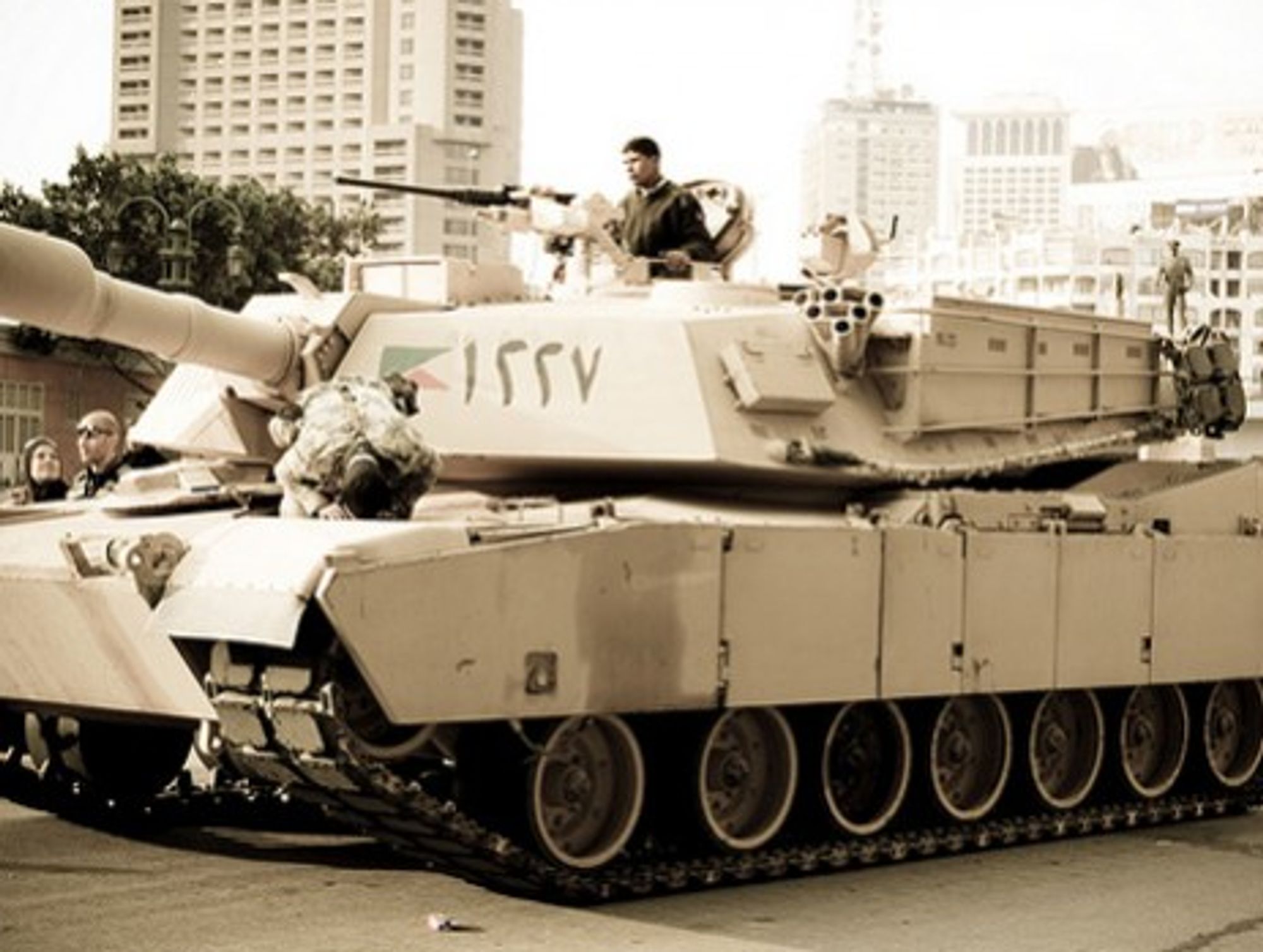 A soldier prays on a tank last month in Cairo