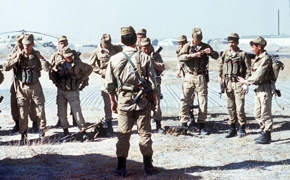 A Soviet special operations group prepares for a mission in Afghanistan in 1988