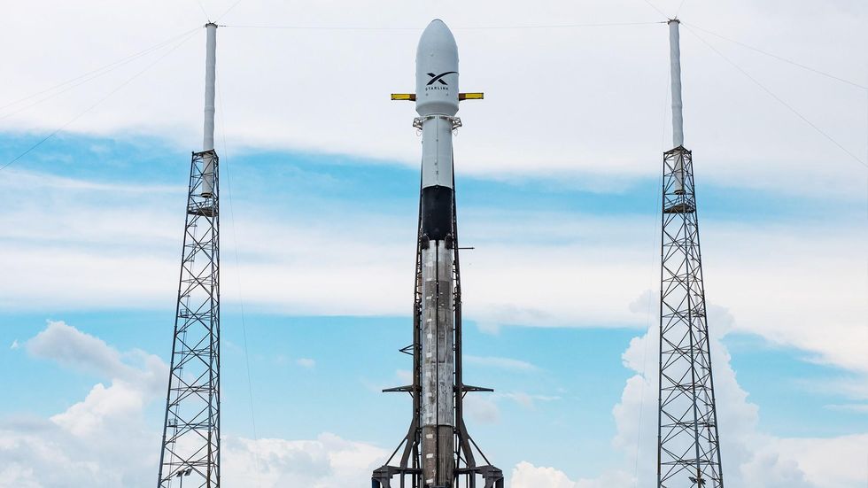 A SpaceX rocket with Starlink hardware onboard, prepared for launch