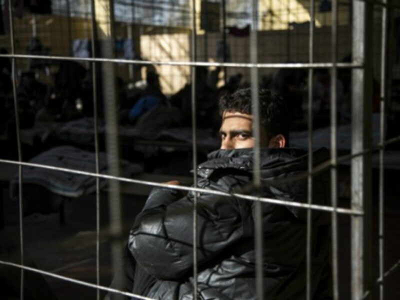 A Syrian refugee detained at a border police station in Bulgaria