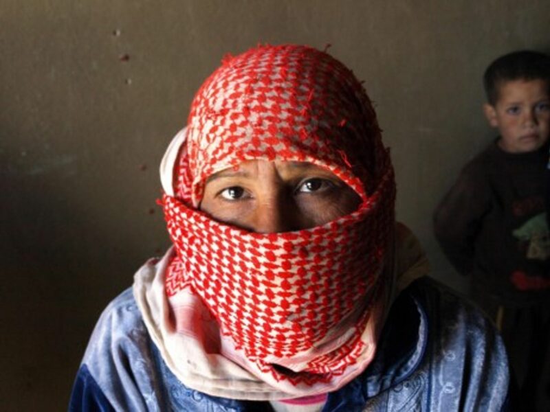 A Syrian refugee who has just crossed the border into Lebanon