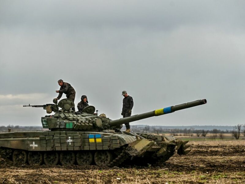 A T-72 tank is pictured during the training of Ukrainian tank crews for offensive operations, Ukraine.