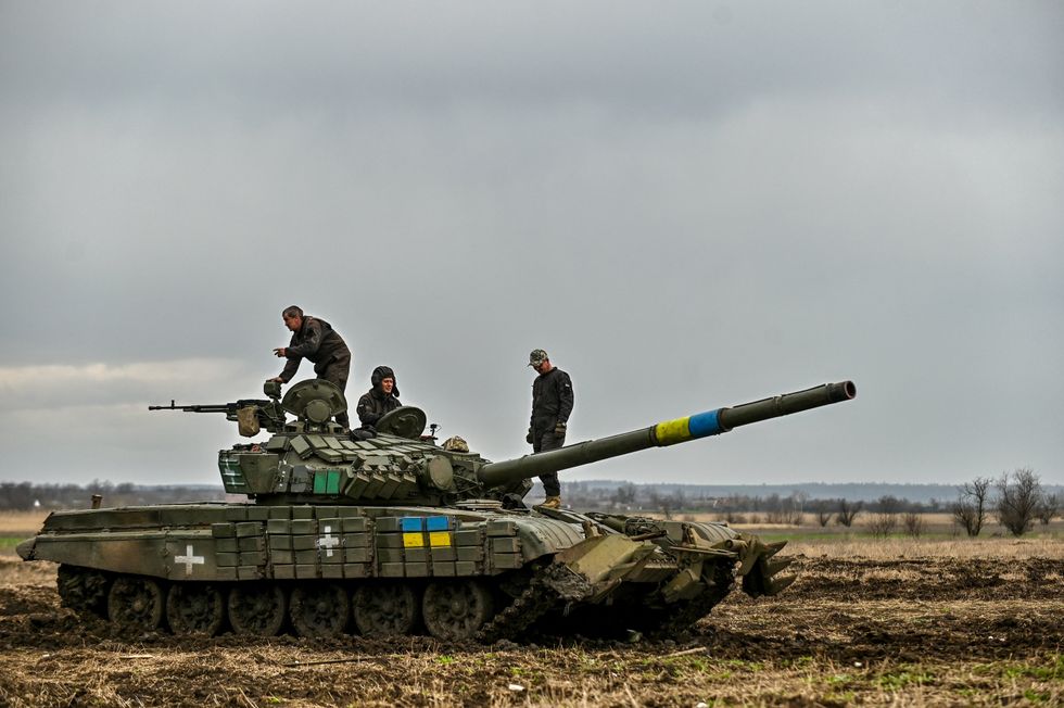 A T-72 tank is pictured during the training of Ukrainian tank crews for offensive operations, Ukraine.