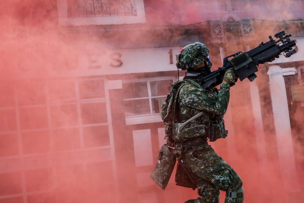 A Taiwanese soldier during a military drill.